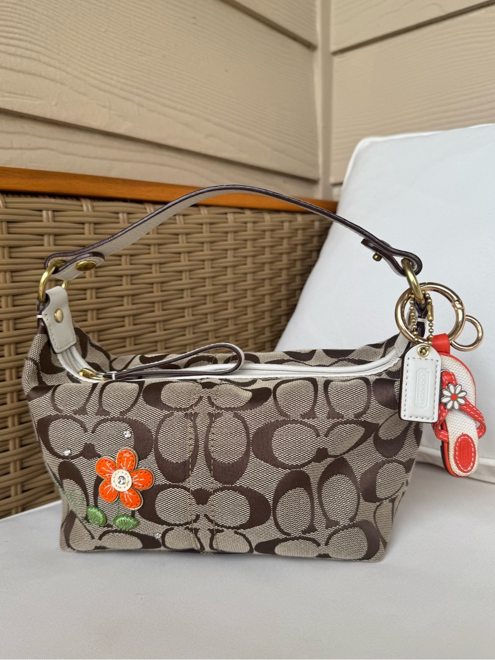 Coach Signature Flower Appliqué Mini Baguette Bag